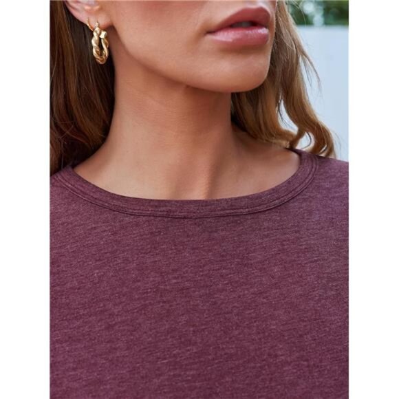 Womens Long Sleeve Round Neck Shirts - Basic Tee for Fall Tops and Outfits - Picture 6 of 7